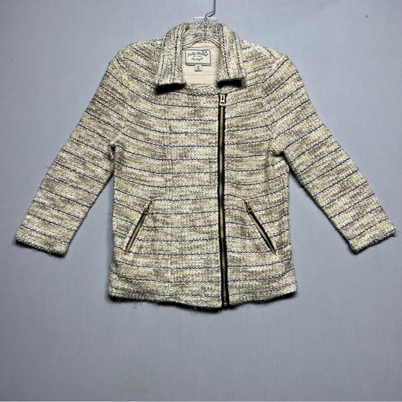 Lucky Brand Marled Moto Knit Boucle Tweed Zip Beige Jacket Sz M - Picture 1 of 8